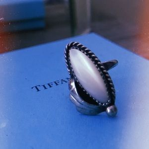 White opal stone vintage sterling silver ring